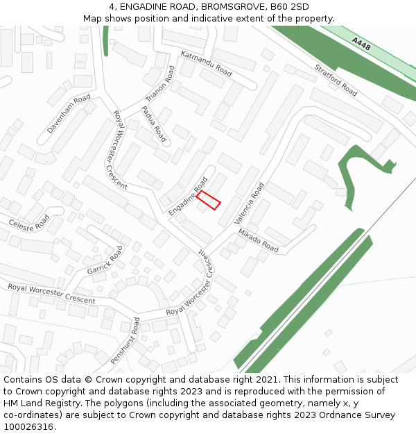 4, ENGADINE ROAD, BROMSGROVE, B60 2SD: Location map and indicative extent of plot