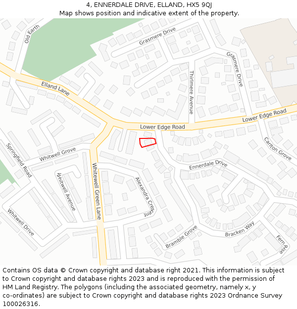 4, ENNERDALE DRIVE, ELLAND, HX5 9QJ: Location map and indicative extent of plot