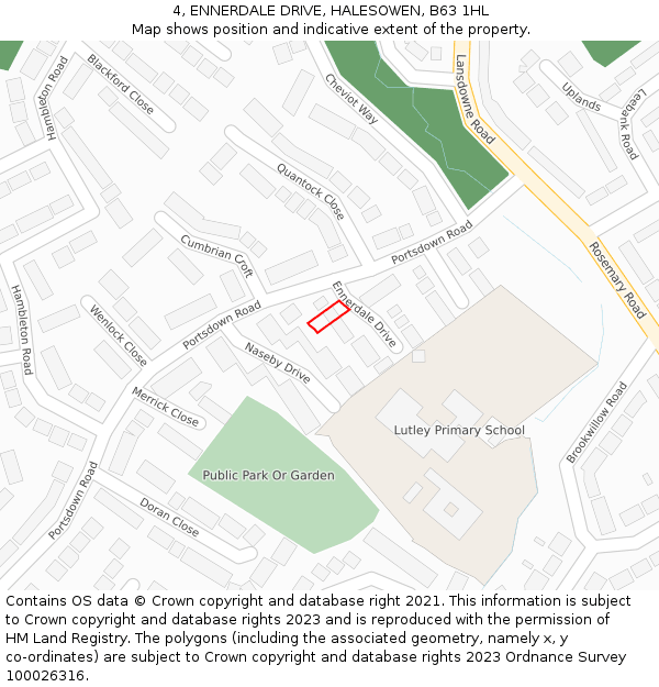 4, ENNERDALE DRIVE, HALESOWEN, B63 1HL: Location map and indicative extent of plot