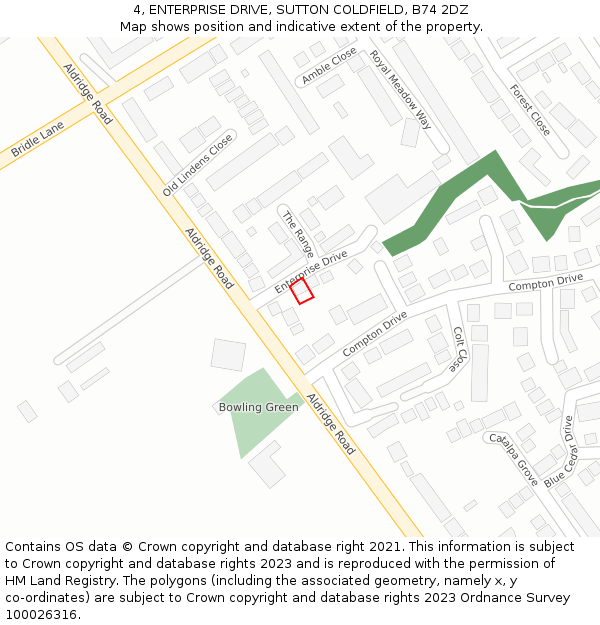 4, ENTERPRISE DRIVE, SUTTON COLDFIELD, B74 2DZ: Location map and indicative extent of plot