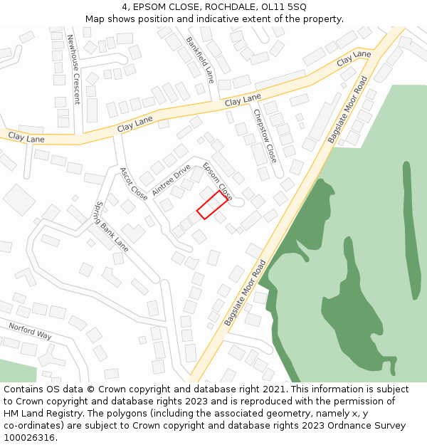 4, EPSOM CLOSE, ROCHDALE, OL11 5SQ: Location map and indicative extent of plot