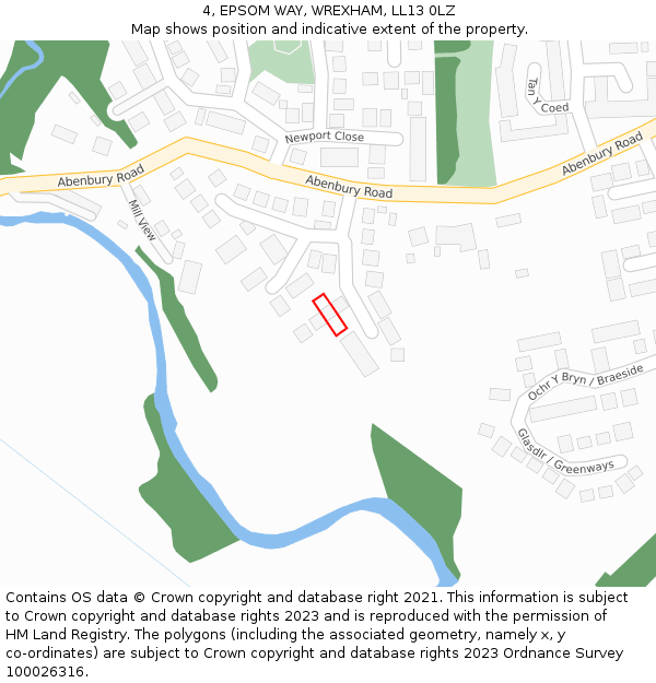 4, EPSOM WAY, WREXHAM, LL13 0LZ: Location map and indicative extent of plot