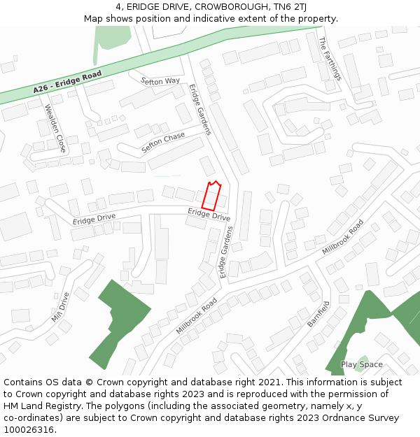 4, ERIDGE DRIVE, CROWBOROUGH, TN6 2TJ: Location map and indicative extent of plot