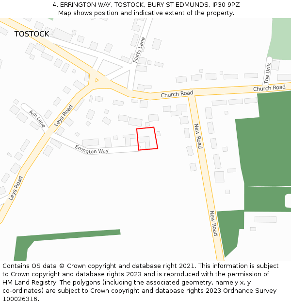 4, ERRINGTON WAY, TOSTOCK, BURY ST EDMUNDS, IP30 9PZ: Location map and indicative extent of plot