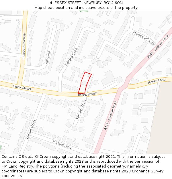 4, ESSEX STREET, NEWBURY, RG14 6QN: Location map and indicative extent of plot