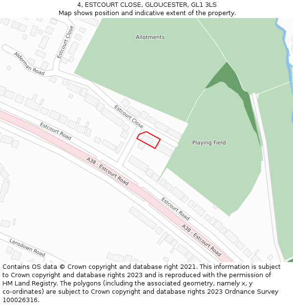 4, ESTCOURT CLOSE, GLOUCESTER, GL1 3LS: Location map and indicative extent of plot