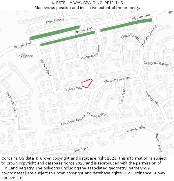 4, ESTELLA WAY, SPALDING, PE11 1HS: Location map and indicative extent of plot