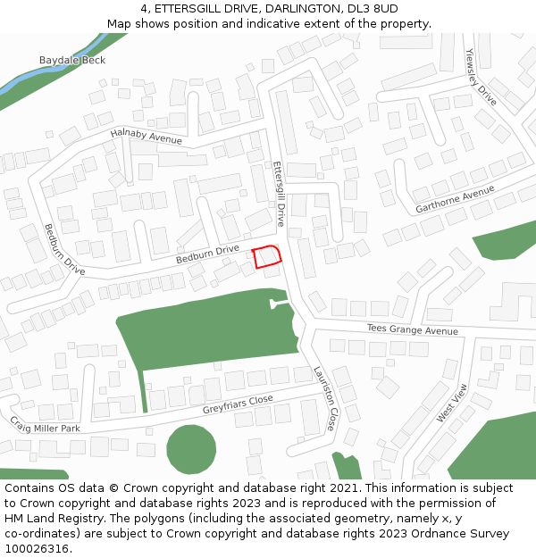 4, ETTERSGILL DRIVE, DARLINGTON, DL3 8UD: Location map and indicative extent of plot