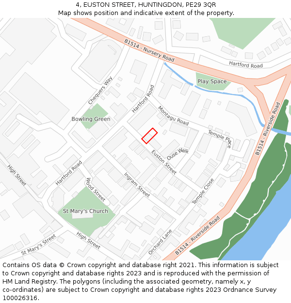 4, EUSTON STREET, HUNTINGDON, PE29 3QR: Location map and indicative extent of plot