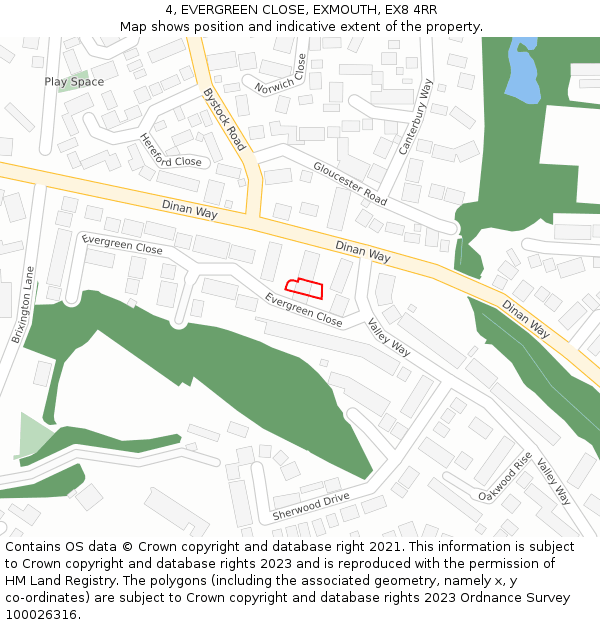 4, EVERGREEN CLOSE, EXMOUTH, EX8 4RR: Location map and indicative extent of plot