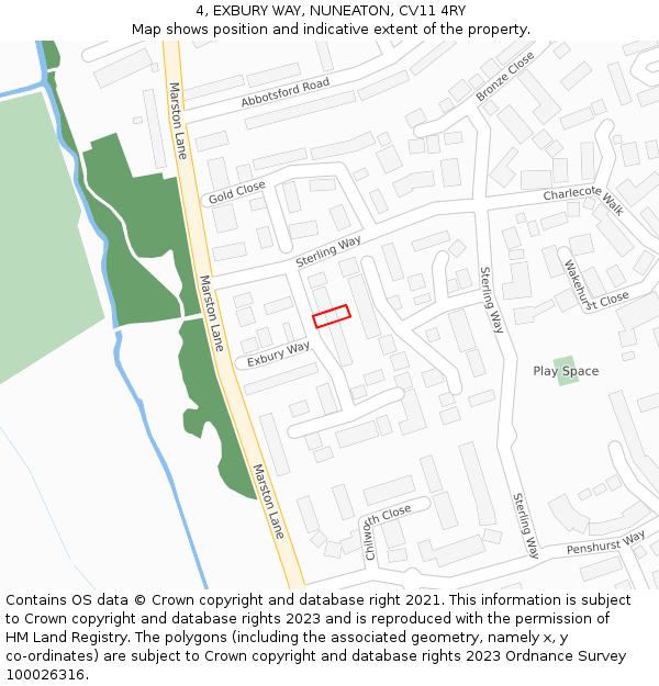 4, EXBURY WAY, NUNEATON, CV11 4RY: Location map and indicative extent of plot
