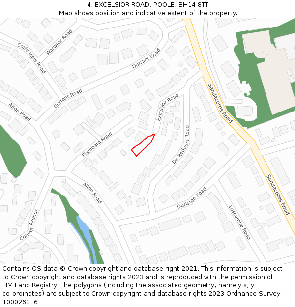 4, EXCELSIOR ROAD, POOLE, BH14 8TT: Location map and indicative extent of plot