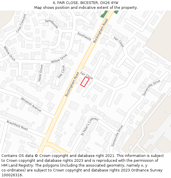 4, FAIR CLOSE, BICESTER, OX26 4YW: Location map and indicative extent of plot