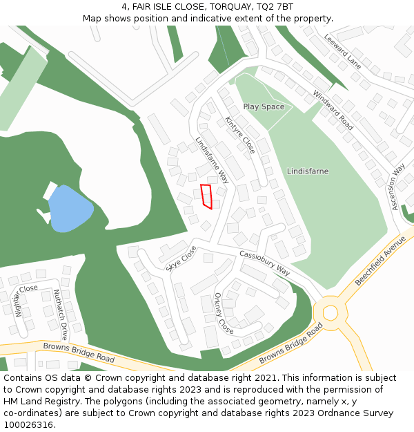 4, FAIR ISLE CLOSE, TORQUAY, TQ2 7BT: Location map and indicative extent of plot