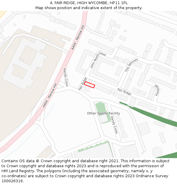 4, FAIR RIDGE, HIGH WYCOMBE, HP11 1PL: Location map and indicative extent of plot