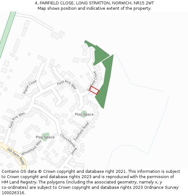 4, FAIRFIELD CLOSE, LONG STRATTON, NORWICH, NR15 2WT: Location map and indicative extent of plot