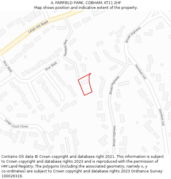 4, FAIRFIELD PARK, COBHAM, KT11 2HF: Location map and indicative extent of plot