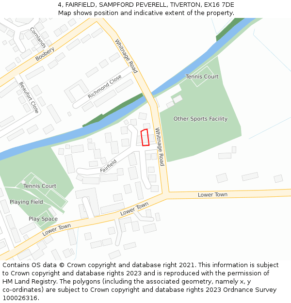 4, FAIRFIELD, SAMPFORD PEVERELL, TIVERTON, EX16 7DE: Location map and indicative extent of plot