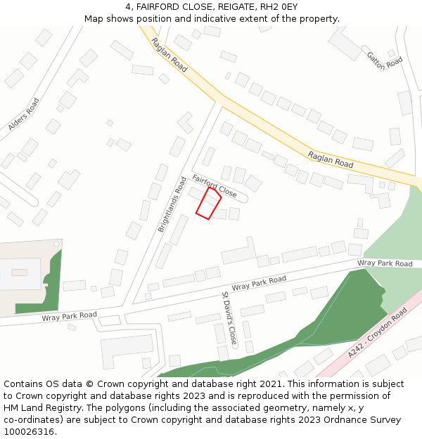 4, FAIRFORD CLOSE, REIGATE, RH2 0EY: Location map and indicative extent of plot