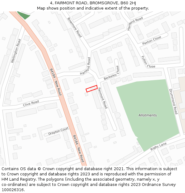 4, FAIRMONT ROAD, BROMSGROVE, B60 2HJ: Location map and indicative extent of plot