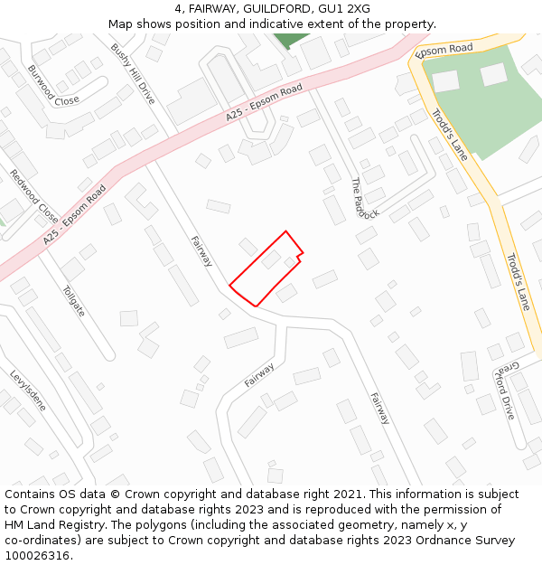 4, FAIRWAY, GUILDFORD, GU1 2XG: Location map and indicative extent of plot