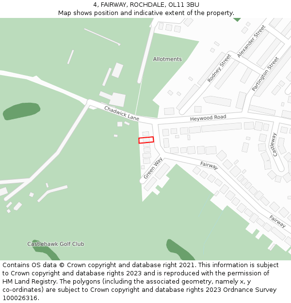 4, FAIRWAY, ROCHDALE, OL11 3BU: Location map and indicative extent of plot