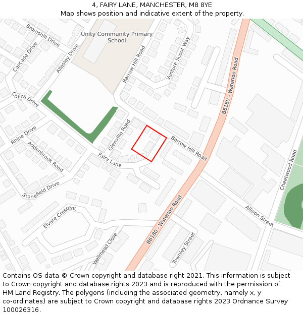 4, FAIRY LANE, MANCHESTER, M8 8YE: Location map and indicative extent of plot