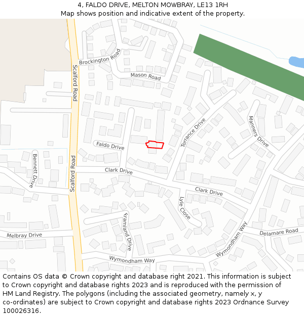 4, FALDO DRIVE, MELTON MOWBRAY, LE13 1RH: Location map and indicative extent of plot