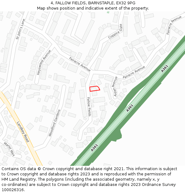 4, FALLOW FIELDS, BARNSTAPLE, EX32 9PG: Location map and indicative extent of plot