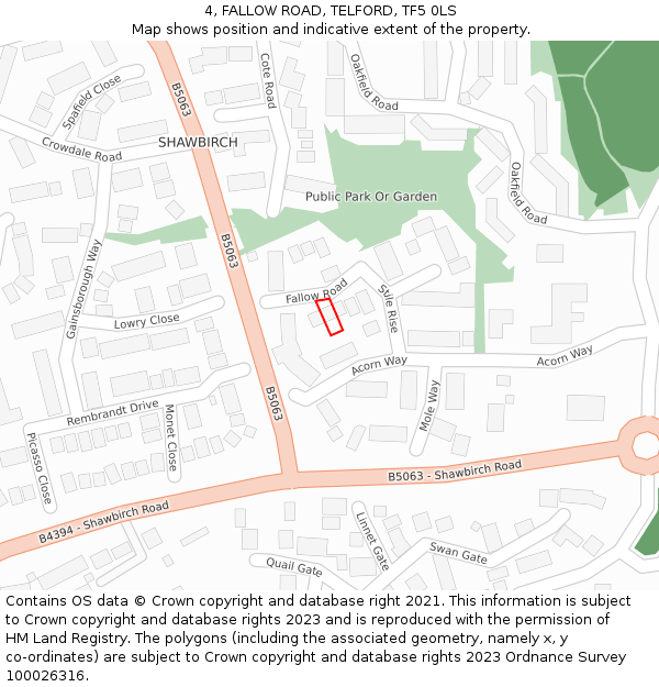 4, FALLOW ROAD, TELFORD, TF5 0LS: Location map and indicative extent of plot