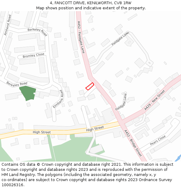 4, FANCOTT DRIVE, KENILWORTH, CV8 1RW: Location map and indicative extent of plot