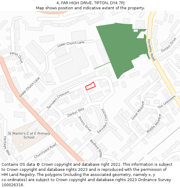 4, FAR HIGH DRIVE, TIPTON, DY4 7PJ: Location map and indicative extent of plot