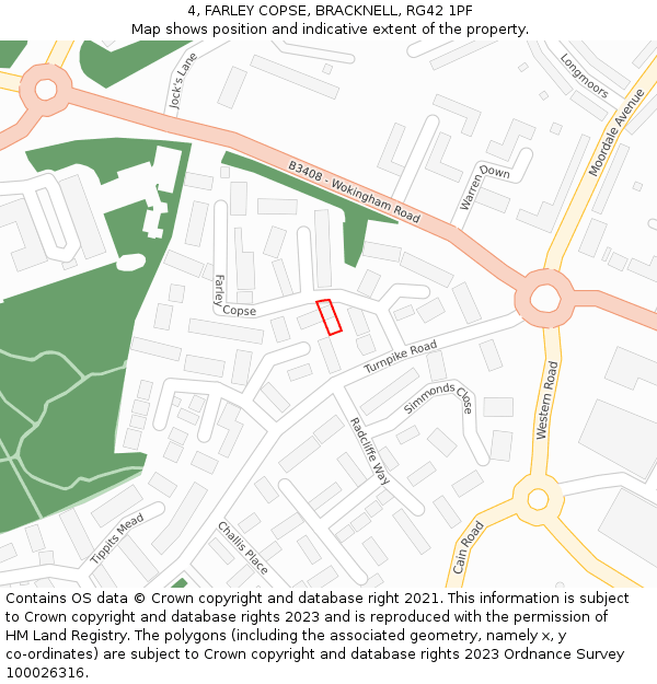 4, FARLEY COPSE, BRACKNELL, RG42 1PF: Location map and indicative extent of plot