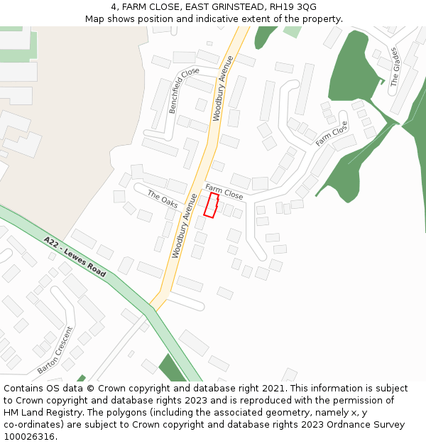 4, FARM CLOSE, EAST GRINSTEAD, RH19 3QG: Location map and indicative extent of plot