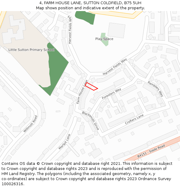 4, FARM HOUSE LANE, SUTTON COLDFIELD, B75 5UH: Location map and indicative extent of plot