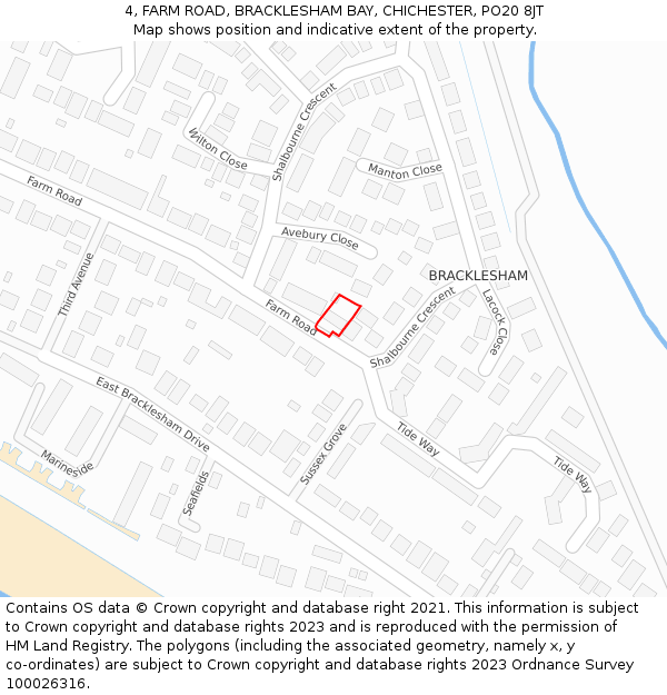 4, FARM ROAD, BRACKLESHAM BAY, CHICHESTER, PO20 8JT: Location map and indicative extent of plot