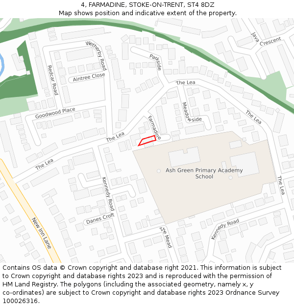 4, FARMADINE, STOKE-ON-TRENT, ST4 8DZ: Location map and indicative extent of plot