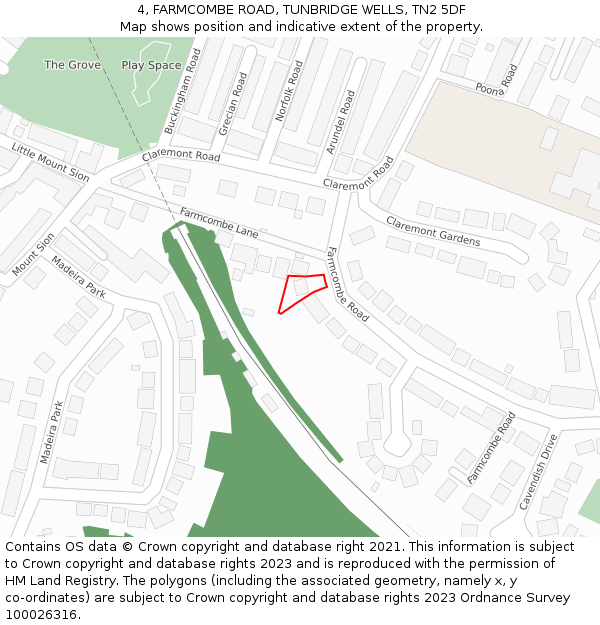 4, FARMCOMBE ROAD, TUNBRIDGE WELLS, TN2 5DF: Location map and indicative extent of plot