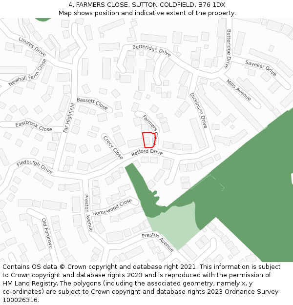 4, FARMERS CLOSE, SUTTON COLDFIELD, B76 1DX: Location map and indicative extent of plot