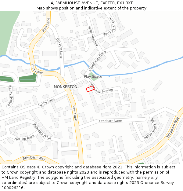 4, FARMHOUSE AVENUE, EXETER, EX1 3XT: Location map and indicative extent of plot