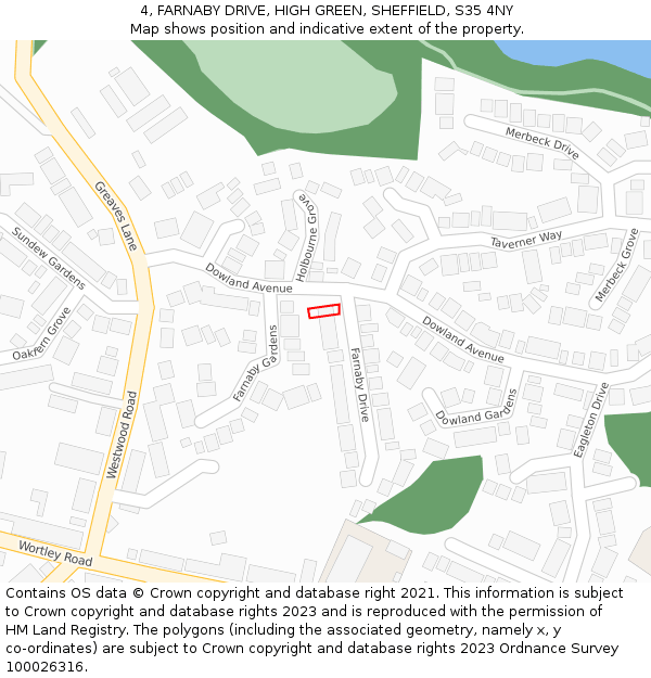 4, FARNABY DRIVE, HIGH GREEN, SHEFFIELD, S35 4NY: Location map and indicative extent of plot