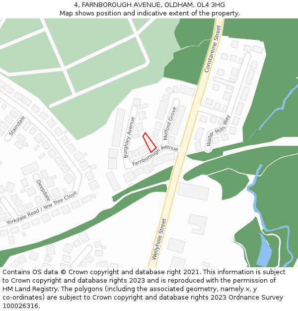 4, FARNBOROUGH AVENUE, OLDHAM, OL4 3HG: Location map and indicative extent of plot