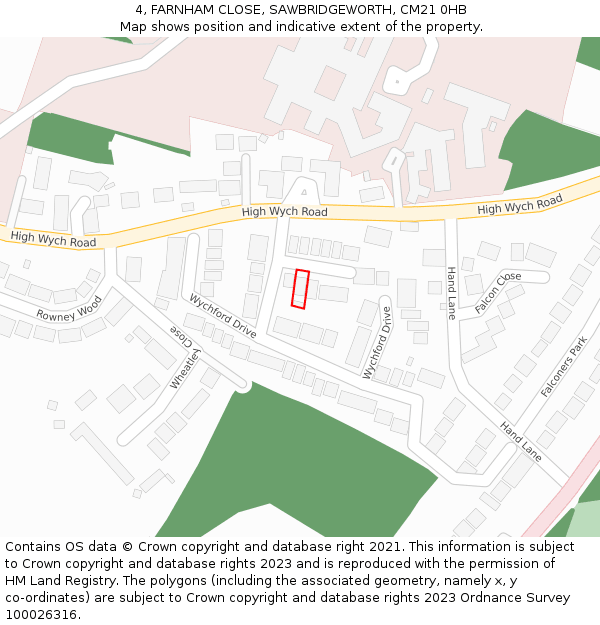 4, FARNHAM CLOSE, SAWBRIDGEWORTH, CM21 0HB: Location map and indicative extent of plot