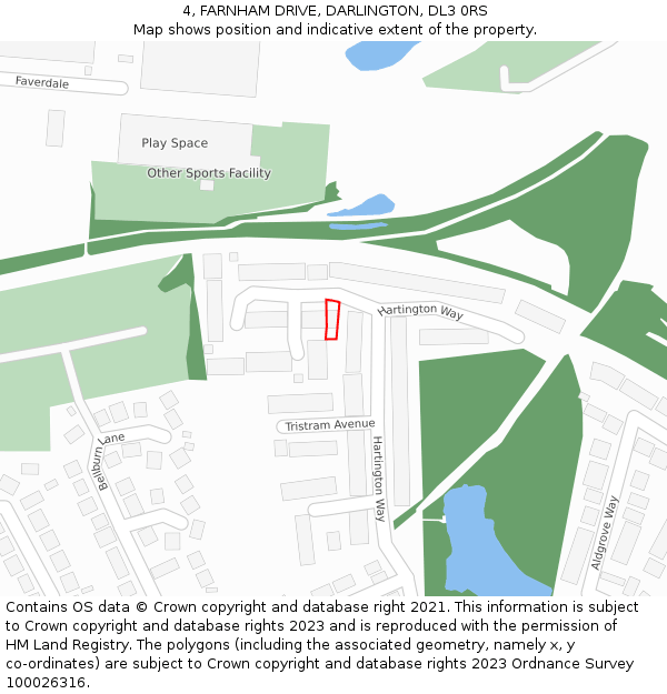 4, FARNHAM DRIVE, DARLINGTON, DL3 0RS: Location map and indicative extent of plot
