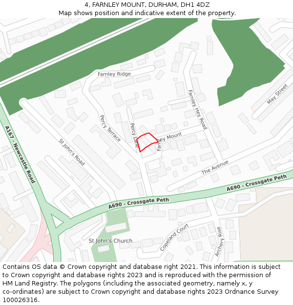 4, FARNLEY MOUNT, DURHAM, DH1 4DZ: Location map and indicative extent of plot