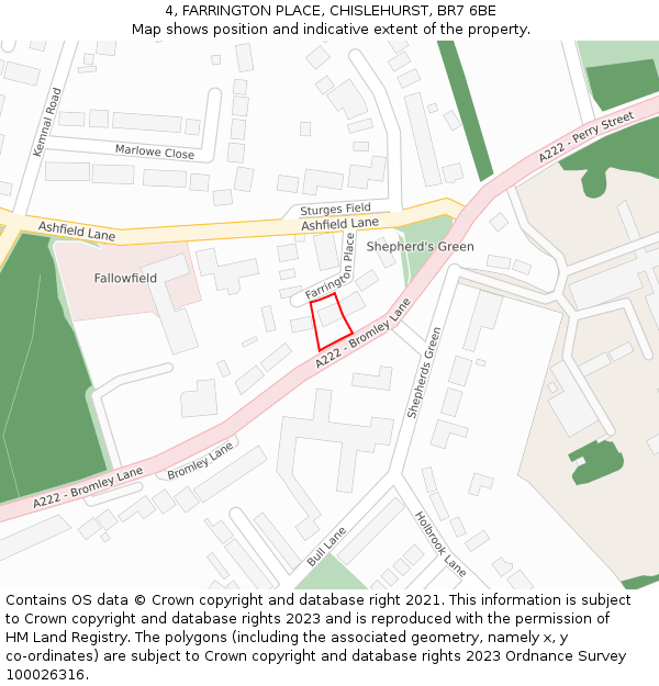 4, FARRINGTON PLACE, CHISLEHURST, BR7 6BE: Location map and indicative extent of plot