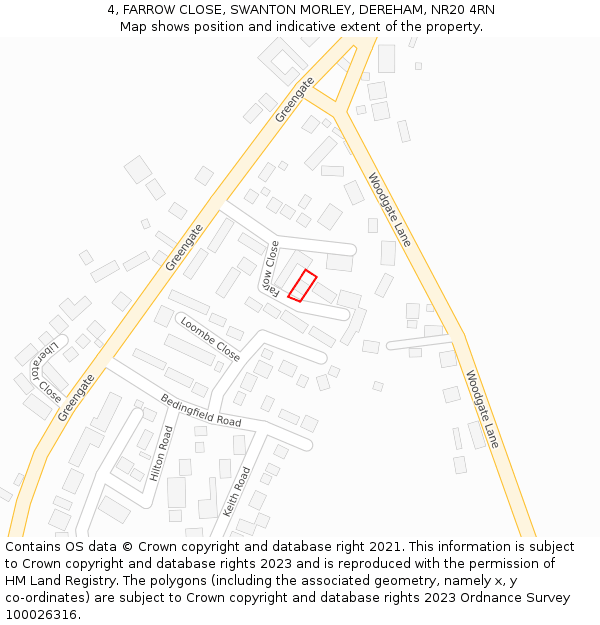 4, FARROW CLOSE, SWANTON MORLEY, DEREHAM, NR20 4RN: Location map and indicative extent of plot