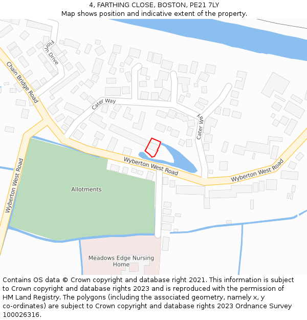 4, FARTHING CLOSE, BOSTON, PE21 7LY: Location map and indicative extent of plot