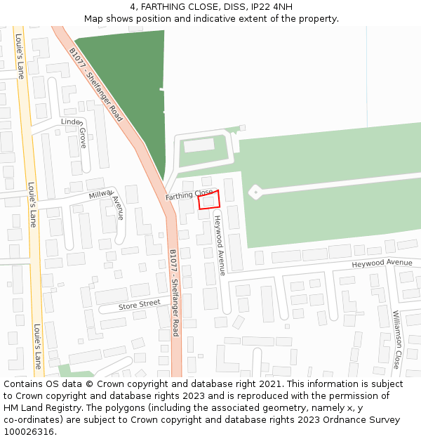 4, FARTHING CLOSE, DISS, IP22 4NH: Location map and indicative extent of plot