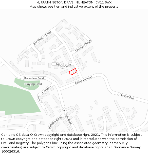 4, FARTHINGTON DRIVE, NUNEATON, CV11 6WX: Location map and indicative extent of plot